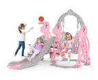 Ufurniture Kids Slide and Swing Set 4 in-1 Toddler Slide Swing Basketball Hoop Indoor Outdoor Playground Pink