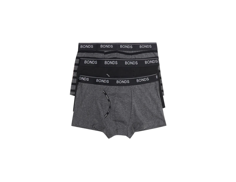 6 x Mens Bonds Guyfront Trunk Trunks Underwear Cotton/Elastane - Charcoal/Black Stripe, Black, Charcoal