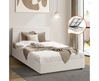 Oikiture Bed Frame King Single Size Gas Lift Base With Storage White Boucle