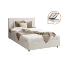 Oikiture Bed Frame King Single Size Gas Lift Base With Storage White Boucle