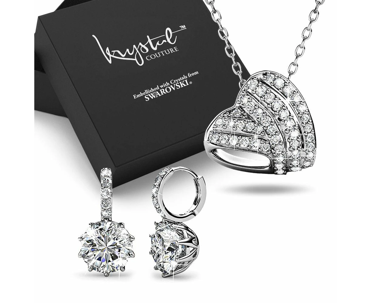 Boxed Heart Shaped White Gold Set Embellished with SWAROVSKI® Crystals