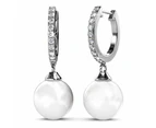 Boxed 2 Pairs Flawless Pearl Drop Hoop Earrings Set iEmbellished with SWAROVSKI® Crystal Iridescent Tahitian Look Pearls in White Gold