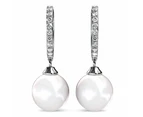 Boxed 2 Pairs Flawless Pearl Drop Hoop Earrings Set iEmbellished with SWAROVSKI® Crystal Iridescent Tahitian Look Pearls in White Gold