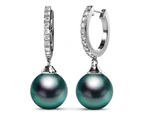 Boxed 2 Pairs Flawless Pearl Drop Hoop Earrings Set iEmbellished with SWAROVSKI® Crystal Iridescent Tahitian Look Pearls in White Gold