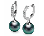 Boxed 2 Pairs Flawless Pearl Drop Hoop Earrings Set iEmbellished with SWAROVSKI® Crystal Iridescent Tahitian Look Pearls in White Gold