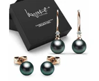 Boxed Magnificent Pearl Hook and Purity Pearl Stud Earrings Set in Rose Gold Embellished with SWAROVSKI® Crystal Iridescent Tahitian Look Pearls