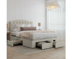 Bed Frame in King Queen Double with 4 Storage Drawers Curved Bed Head Beige Fabric