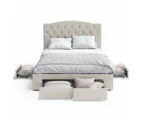 Bed Frame in King Queen Double with 4 Storage Drawers Curved Bed Head Beige Fabric