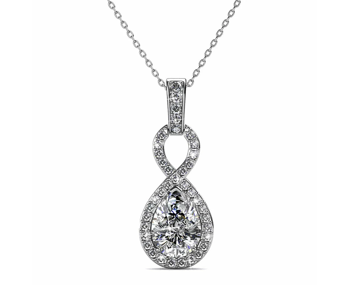 White Gold Eternal Twist Drop Pendant Necklace Embellished With SWAROVSKI® Crystals