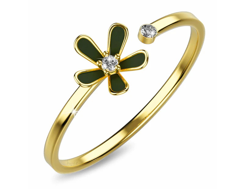 Petalia Olive Green Ring Featured SWAROVSKI Crystals in Gold