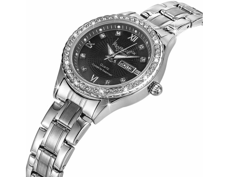 Lustrous White Gold on Black Watch Embellished With SWAROVSKI® Crystals