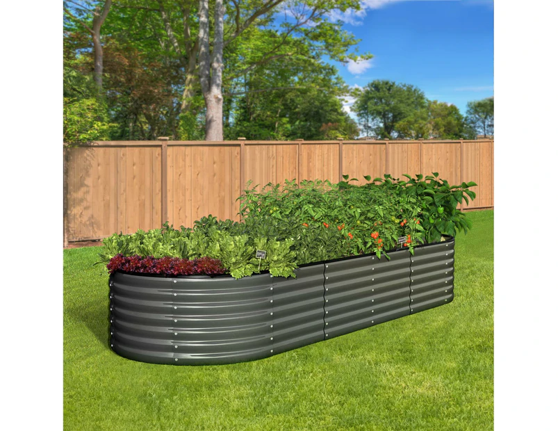 Livsip Raised Garden Bed Beds Kit Planter Oval Galvanised Steel 240cmX80cmX56cm