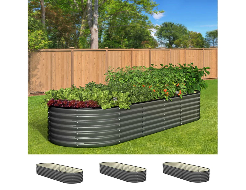 Livsip x3 Raised Garden Bed Kit Planter Oval Galvanised Steel 240cmX80cmX56cm