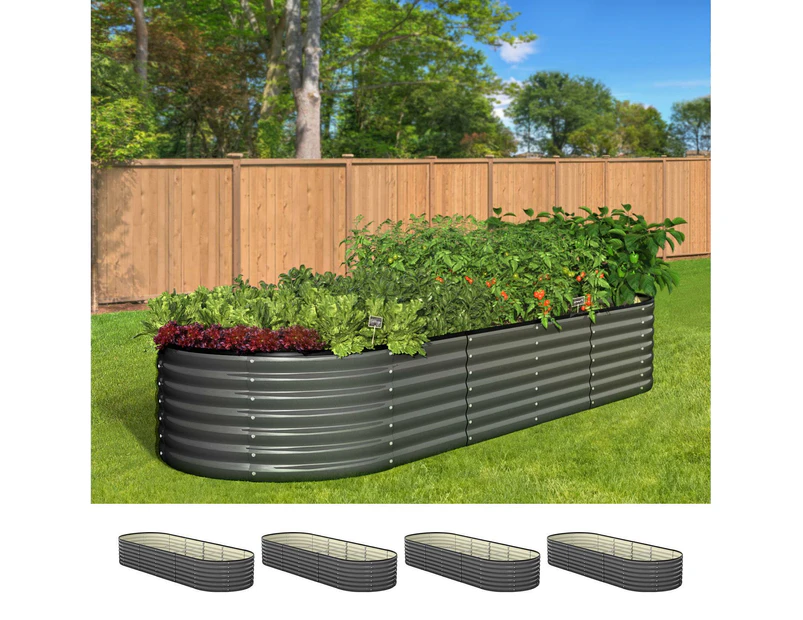 Livsip x4 Raised Garden Bed 240cmX80cmX56cm Kit Planter Oval Galvanised Steel