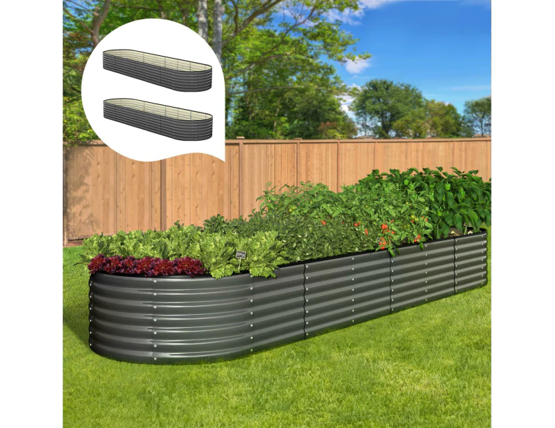 Livsip x2 Raised Garden Bed 320cmX80cmX56cm Kit Planter Oval Galvanised Steel