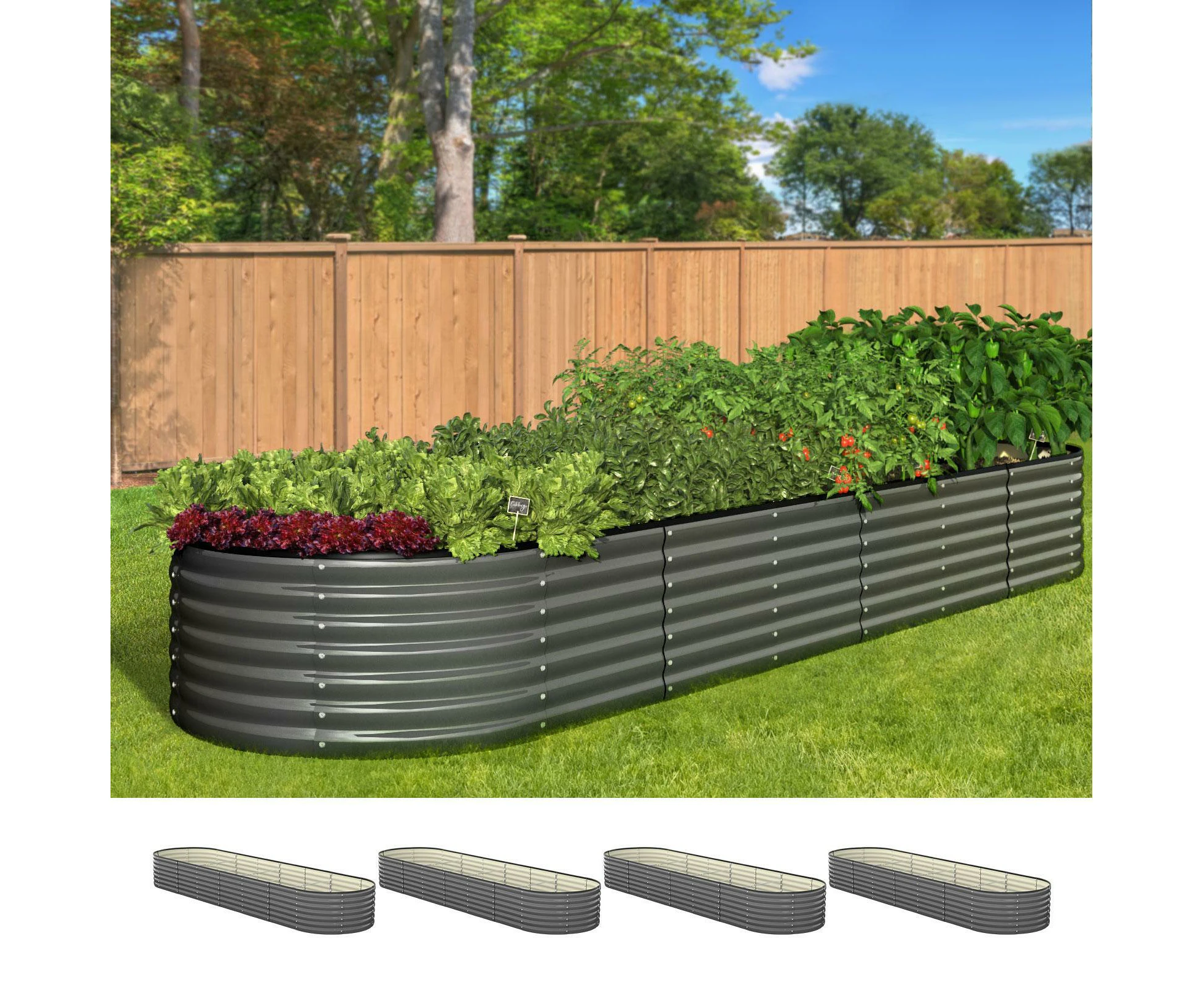 Livsip x4 Raised Garden Bed 320cmX80cmX56cm Kit Planter Oval Galvanised Steel