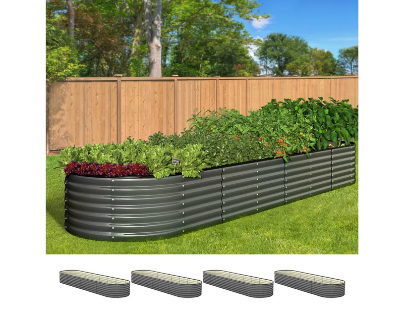 Livsip x4 Raised Garden Bed 320cmX80cmX56cm Kit Planter Oval Galvanised Steel