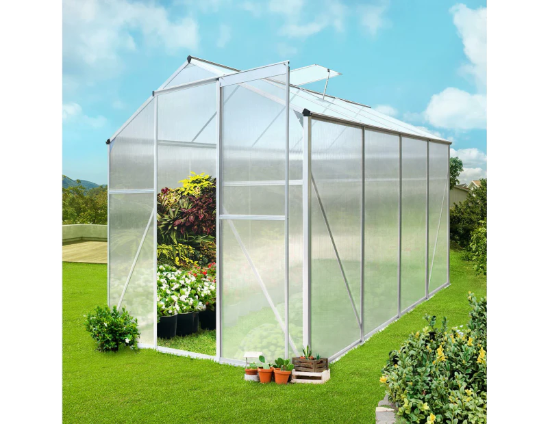 Livsip Greenhouse Aluminium Green House Garden Shed Polycarbonate Walk in 2.52x1.9M