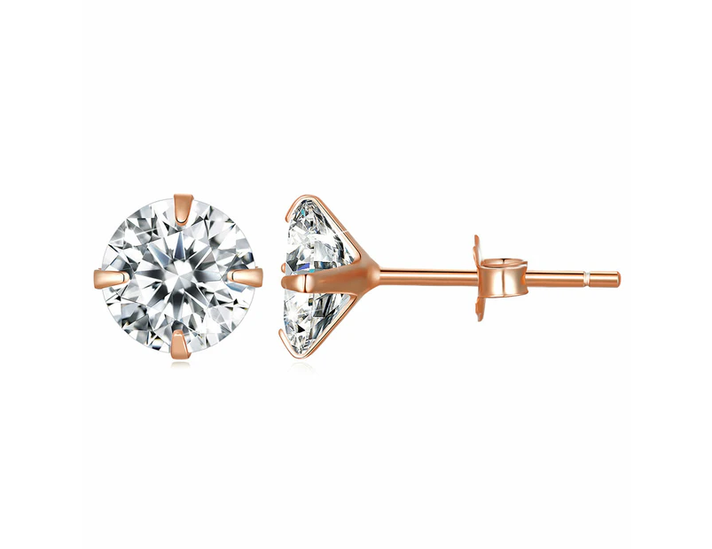 Solid 925 Signature Silver Mary Anne Crystal Stud Earrings In Rose Gold