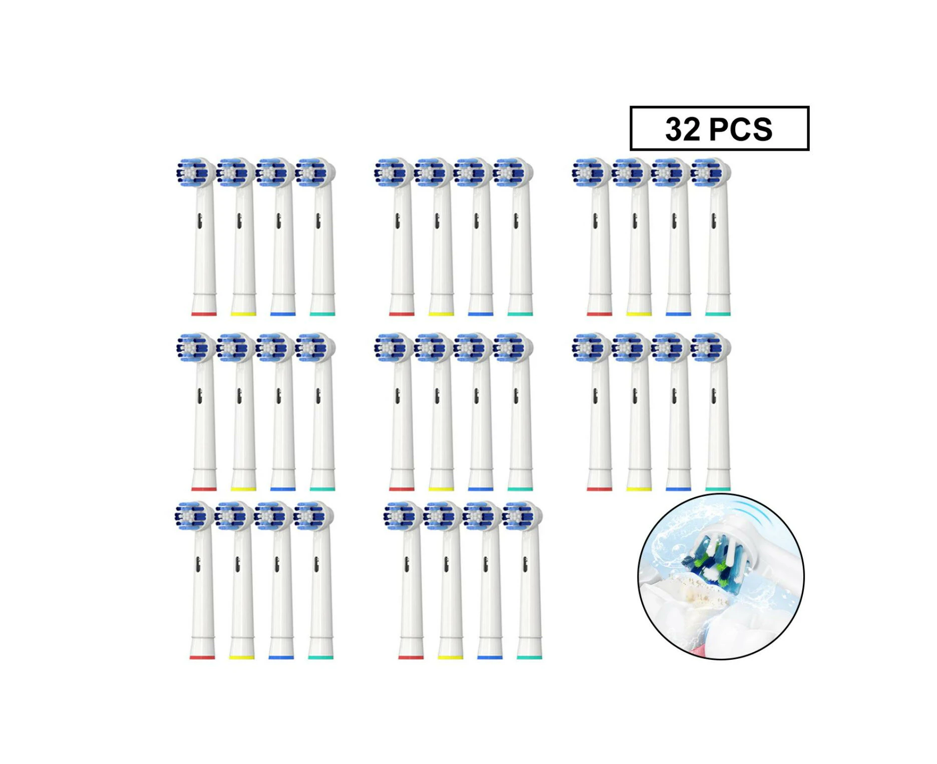 32pcs Precision Clean Oral B Compatible Electric Toothbrush Replacement Brush Heads Round