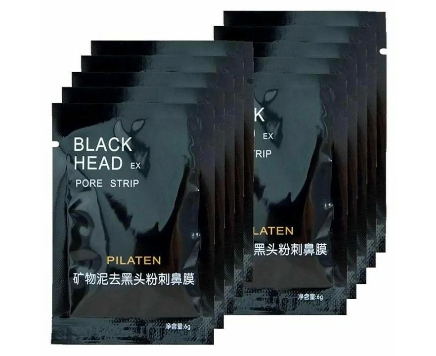 10 x Face Mask Pilaten Blackhead Acne Remover Cleanser Pore Strips - Black