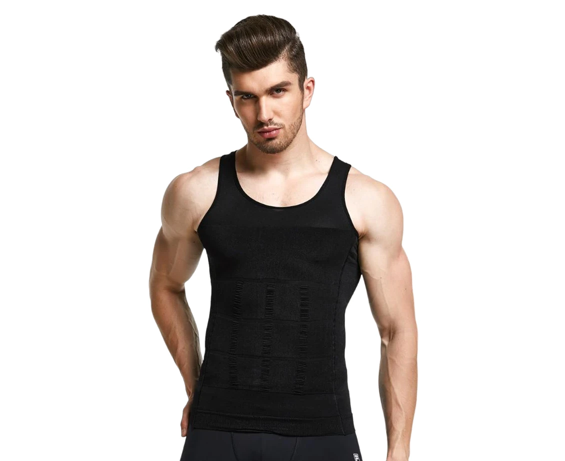 5 x Slimming Tank Top Mens Body Shaper Compression Vest Top Singlet Black - Black