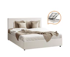 Oikiture Bed Frame Double Size Gas Lift Base With Storage White Boucle