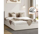 Oikiture Bed Frame Queen Size Gas Lift Base With Storage White Boucle