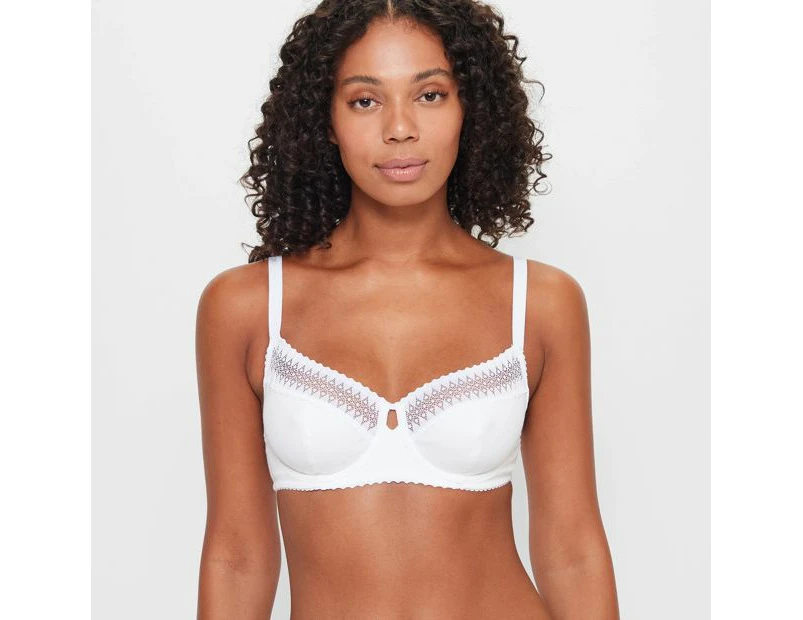 Target Ribbed Cotton and Lace Underwire Soft Cup Bra - White