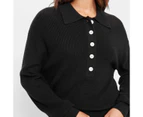 Knit Long Sleeve Polo Jumper - Lily Loves - Black