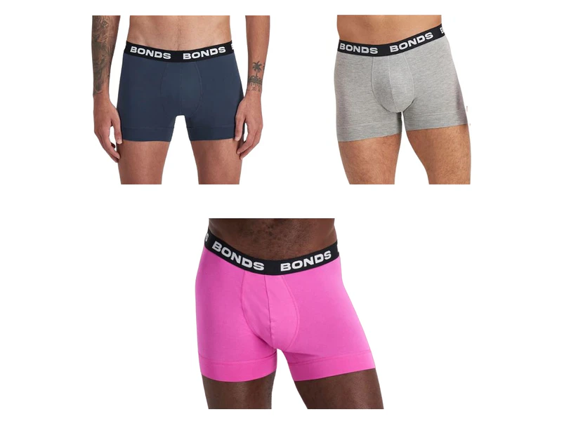 6 x Mens Bonds Total Package Trunks Underwear Charcoal / Pink / Grey - Multi
