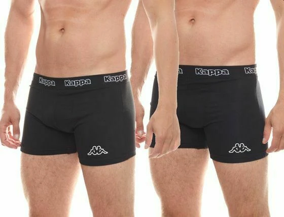 12 X Kappa Mens Black/Black Boxer Shorts Comfy Trunks Cotton/Elastane - Black/Black