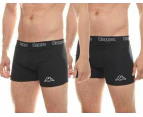 12 X Kappa Mens Black/Black Boxer Shorts Comfy Trunks Cotton/Elastane - Black/Black