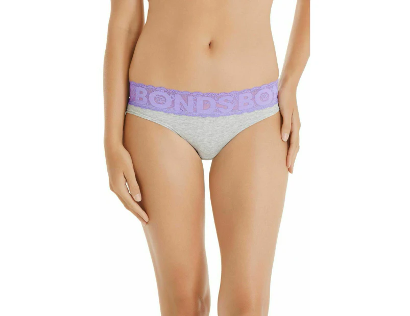 10 x Bonds Skimpini Undies Womens Ladies Skimpy Bikini Grey Underwear - Grey/Purple (PNF)
