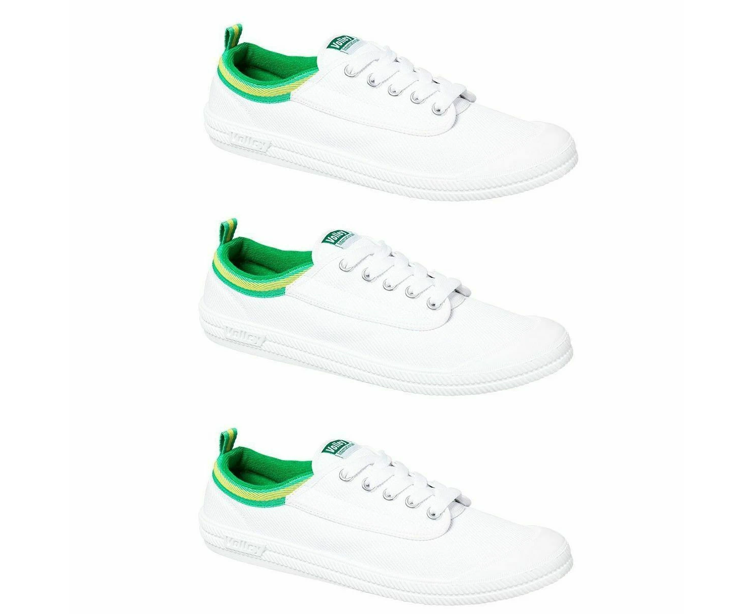 3 x DUNLOP VOLLEY INTERNATIONAL MEN'S CANVAS SHOES WHITE BLACK GREY - 3 pairs White/Green/Gold