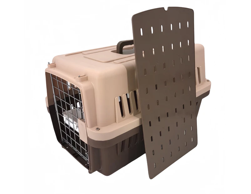 YES4PETS Medium Dog Cat Crate Pet Rabbit Carrier Airline Cage With Bowl & Tray-Brown
