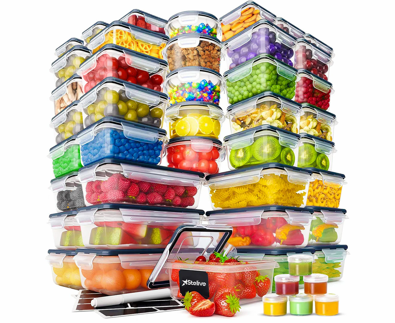 Stelive 56 PCs Food Storage Container Set, Leak Proof Lunch Boxes, BPA-Free Clear Plastic Storage Containers for Home & Kitchen Organization