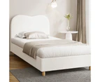 Oikiture Bed Frame Single Size Boucle Cloud Shape Headboard Wood Slats White