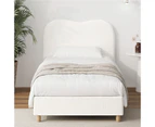 Oikiture Bed Frame Single Size Boucle Cloud Shape Headboard Wood Slats White