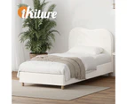 Oikiture Bed Frame Single Size Boucle Cloud Shape Headboard Wood Slats White