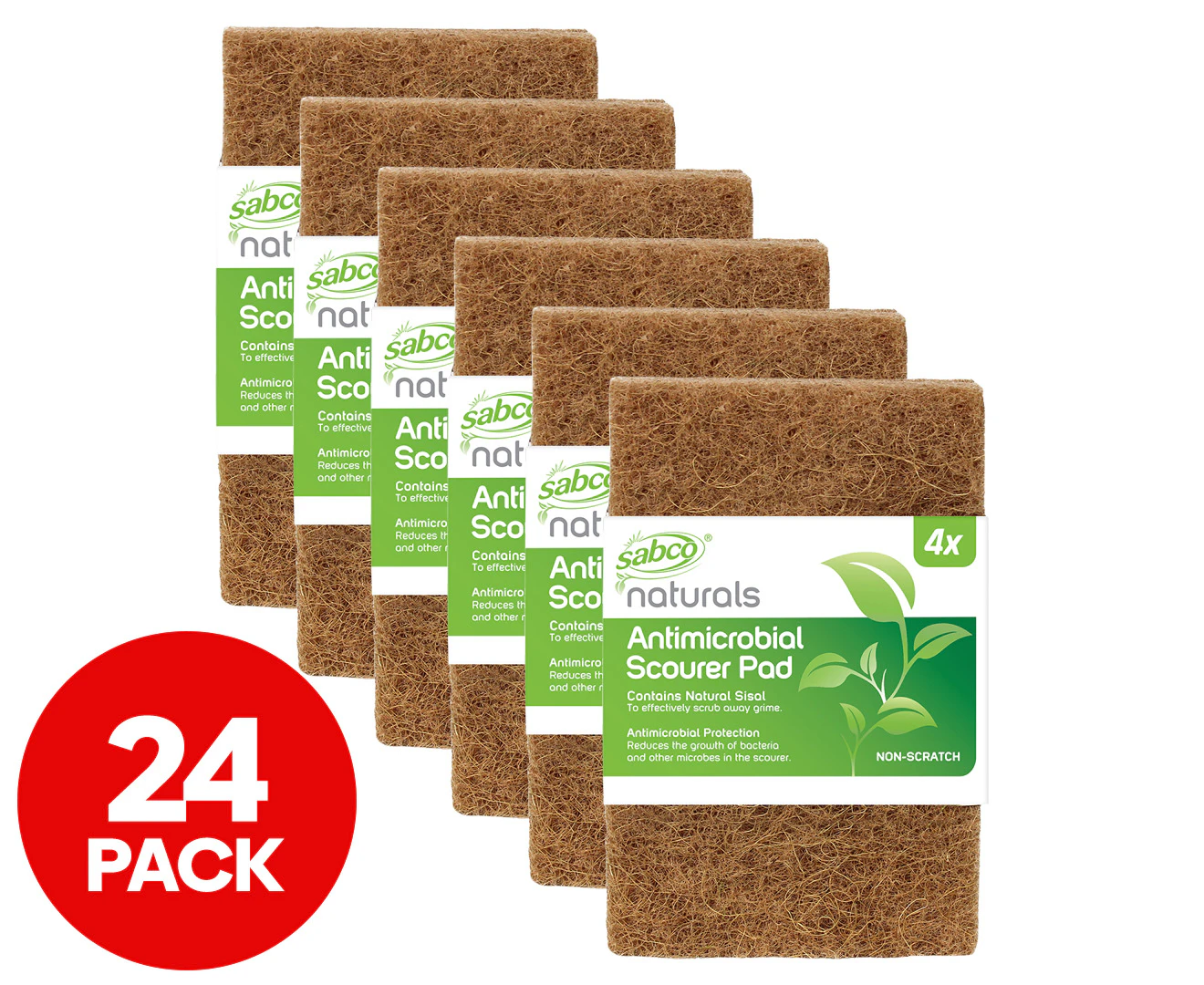 6 x 4pk Sabco Naturals Antimicrobial Scourer Pad