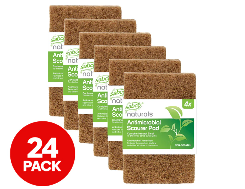 6 x 4pk Sabco Naturals Antimicrobial Scourer Pad