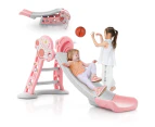 Costway 3IN1 Toddler Folding Slide Children Activity Center Indoor Playset w/Hoop & Ball,Pink