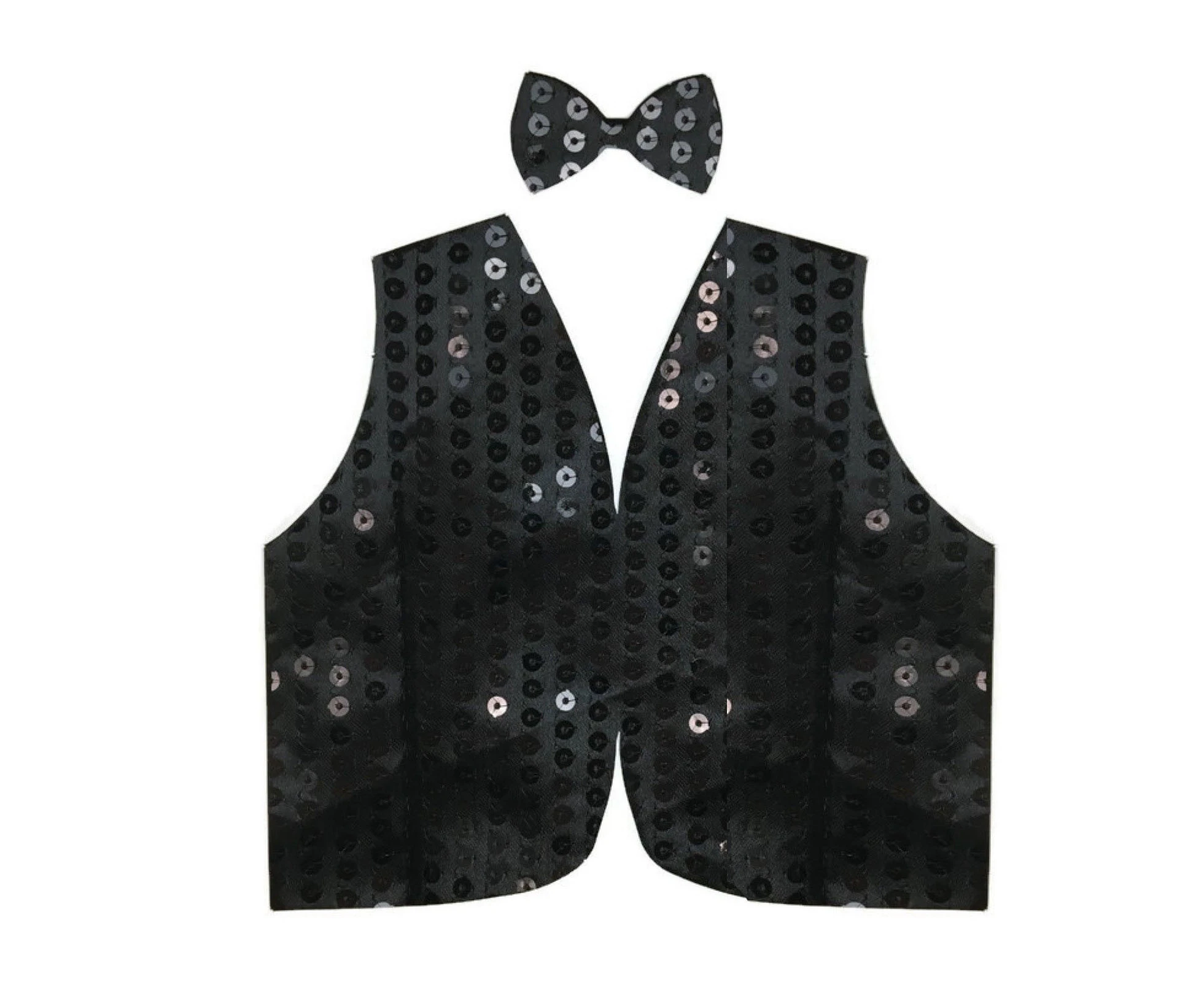 Mens SEQUIN VEST Dance Costume Party Coat Disco Accessory Sparkle Waistcoat - Black