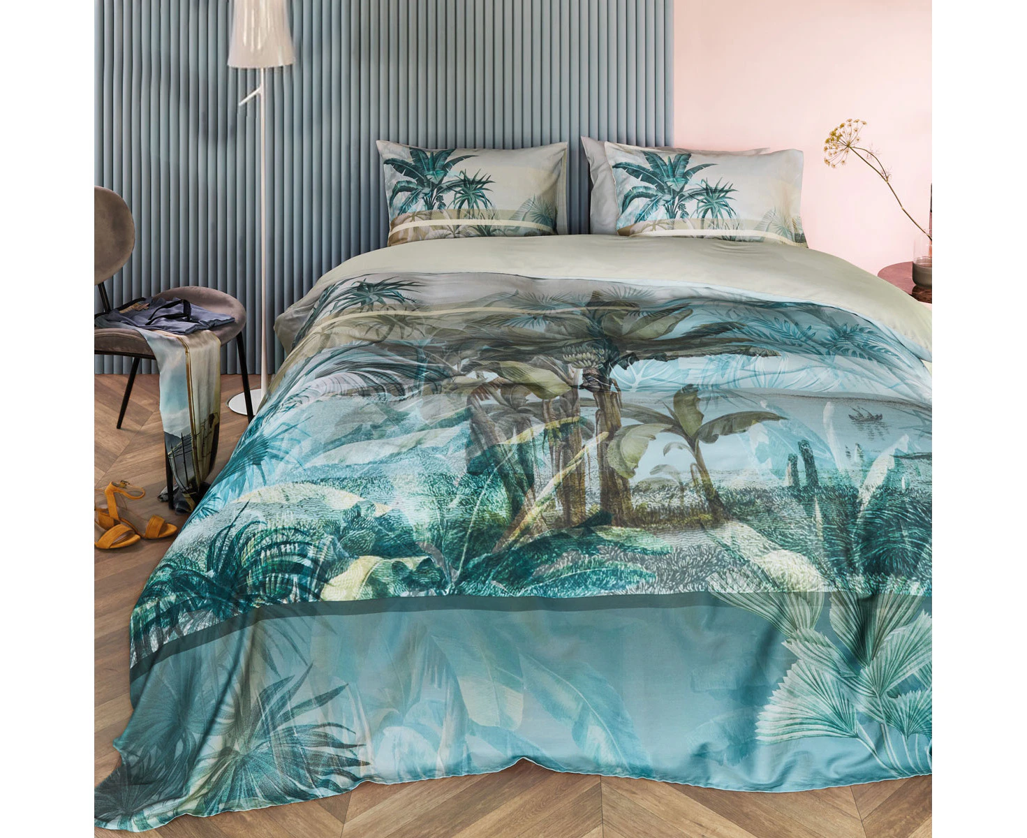 Bedding House Canopy Blue Green Cotton Sateen Quilt Cover Set Queen