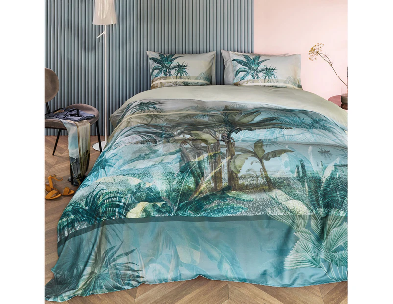 Bedding House Canopy Blue Green Cotton Sateen Quilt Cover Set