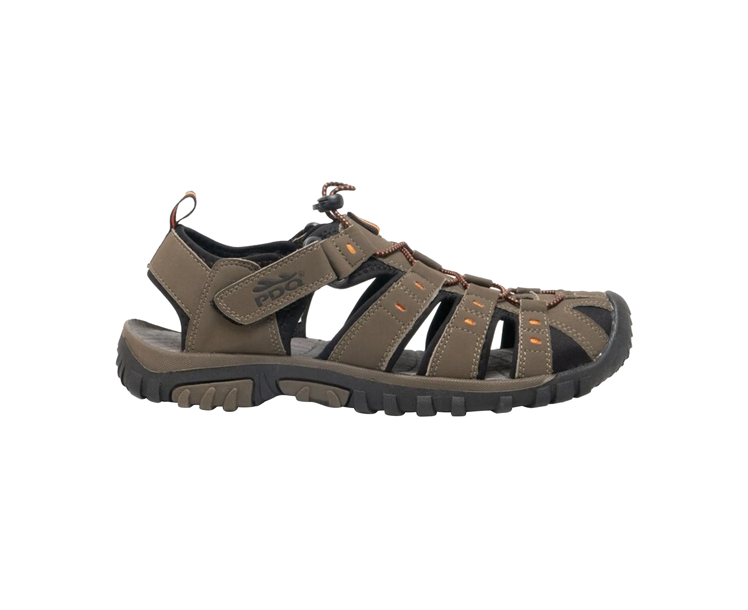 PDQ Youths Boys Toggle & Touch Fastening Synthetic Nubuck Trail Sandals (Dark Taupe/Orange) - DF310