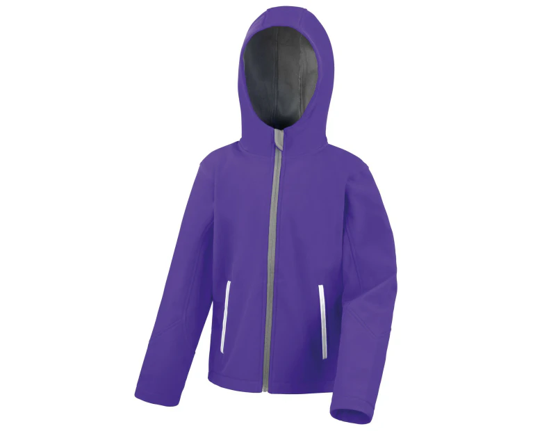 Result Core Childrens/Kids TX Performance Hooded Soft Shell Jacket (Purple/Seal Grey) - PC6535