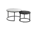 Oikiture Set of 2 Coffee Table Round Nesting Side End Table White & Black - Black
