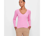 V-Neck Variegated Rib Knit Top - Preview - Pink